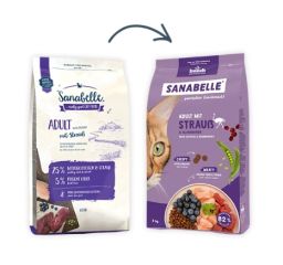 Корм Бош Санабелль Эдалт с мясом страуса (Bosch Sanabelle ADULT Ostrich & Blueberries) сухой корм супер премиум класса для кошек СТРАУС И ЧЕРНИКА