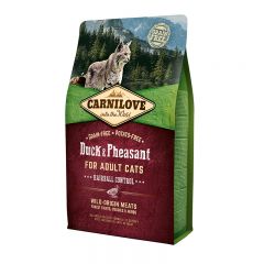 Carnilove Cat Duck & Pheasant Hairball Control сухой беззерновой корм с уткой и фазаном для выведения комков шерсти для взрослых кошек и котов