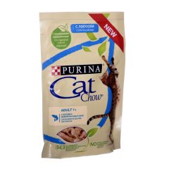 Cat Chow Adult влажный корм консервы для взрослых кошек с лососем и зеленой фасолью в желе пауч